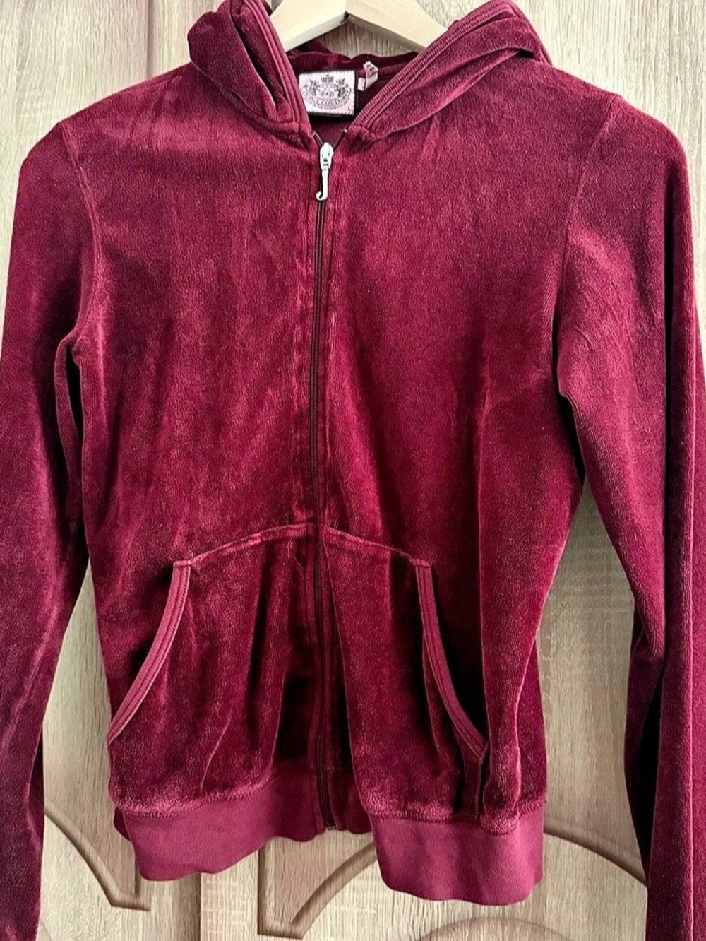 Juicy Couture Velour Zip-Up Hoodie in Burgundy